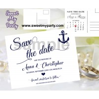 Anchor Wedding Save the Date cards,Navy blue Wedding Save the Date, (00d)